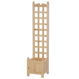 Solid Fir Wood Raised Garden Bed Planter Box with Trellis, Outdoor Wooden Grow Box for Vegetables, Flowers & Climbing Plants
