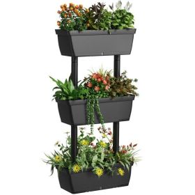 3-Tier Raised Garden Bed Planter, Vertical Black PP Planter Box for Indoor & Outdoor Vegetables, Herbs & Flowers