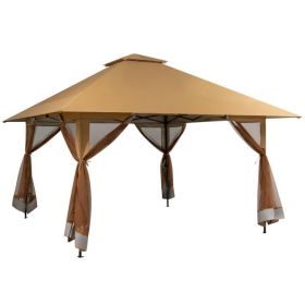 Brown 13x13 Ft Pop-Up Gazebo Canopy with Mosquito Netting Sidewalls, Portable Outdoor Patio Shelter for Backyard, Deck & Entertaining