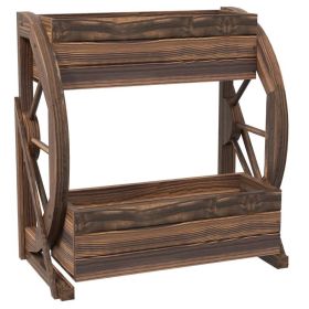 Farmhouse Wooden Wagon Wheel Planter with 2 Flower Boxes, Rustic Fir Wood Garden Planter for Outdoor Patio, Porch & Backyard Decor