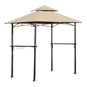 Outdoor 8x5 Ft BBQ Grill Gazebo with Vented Khaki Canopy, Patio Barbecue Shelter with Side Shelves for Backyard Cooking