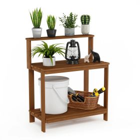 Solid Meranti Wood Outdoor Potting Bench Table with Bottom Shelf, Garden Workstation for Planting, Gardening & Patio Organization