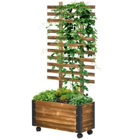 Farmhouse Wooden Raised Garden Bed with Trellis, Rustic Outdoor Planter Box on Wheels for Vegetables, Flowers & Herbs