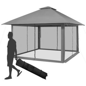Grey 13x13 Ft Pop-Up Gazebo Canopy with Mosquito Netting Sidewalls, Portable Outdoor Patio Shelter for Backyard, Deck & Events