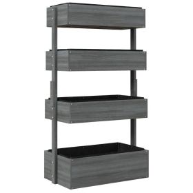 4-Tier Vertical Wooden Planter Box, Grey Raised Garden Bed for Outdoor Herbs, Flowers, Vegetables & Patio Gardening