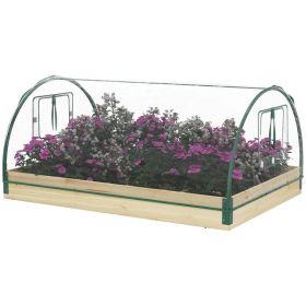Mini Raised Garden Bed Planter Box with Greenhouse Cover, Outdoor Wooden Grow Box with Clear PVC Cover for Herbs & Vegetables