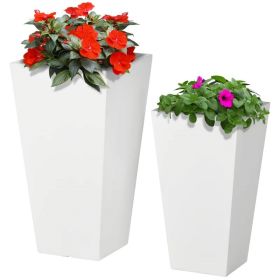 Set of 2 White Outdoor Planter Boxes, Modern Lightweight Flower Pot Planters for Patio, Garden, Porch & Entryway Décor