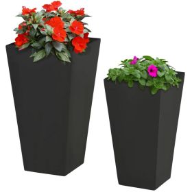 Set of 2 Black Outdoor Tall Planter Boxes, Modern Lightweight Flower Pots for Patio, Garden, Porch & Entryway Décor
