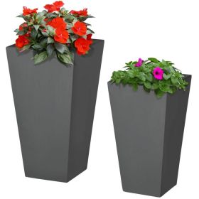 Set of 2 Grey Outdoor Flower Pot Planters, Modern Lightweight Tall Planters 22in & 18in for Patio, Garden & Porch