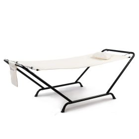 Freestanding Hammock with Stand, 600LBS Heavy Duty Outdoor Hammock Bed with Soft Pillow & Storage Bag, Beige