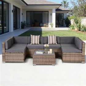 7-Piece Outdoor Patio Furniture Set, Gray Modular Sectional Sofa Set with Cushions for Backyard, Garden, Deck & Courtyard