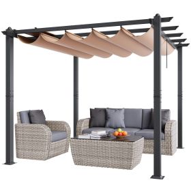 10'x10' Outdoor Retractable Pergola with Canopy, Aluminum Pergola with Retractable Canopy, Modern Pergola with Sun Shade Canopy for Patios, Garde