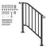 Outdoor Patio Stair Handrail for 2-3 Steps, Carbon Steel Hand Rail Kit with Installation Hardware, Safety Railing for Seniors