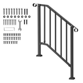 Outdoor Patio Stair Handrail for 2-3 Steps, Carbon Steel Hand Rail Kit with Installation Hardware, Safety Railing for Seniors