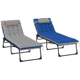 2 Pack Outdoor Chaise Lounge Chairs, 5-Level Adjustable Folding Pool Loungers with Cushions, Patio Reclining Chairs for Deck & Garden, Brown Blue (Option: Brown Blue)