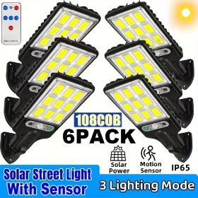 108 LED Waterproof Solar Outdoor Street Light with Remote Control, Mini Solar Security Lamp for Yard, Garden, Patio, Driveway & Backyard (Option: 6Pcs)