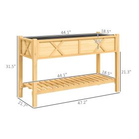 47x22x31.5 In Elevated Raised Garden Bed, Wooden Planter Box with Storage Shelf, Drainage Holes & Liner, Outdoor Vegetable Garden Box (Option: Natural)