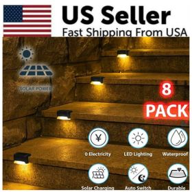 8 Pack Solar Deck Lights Outdoor, Waterproof LED Step Lamps for Stairs, Fence & Railing, Solar Powered Landscape Lighting for Patio & Yard (Option: Black)