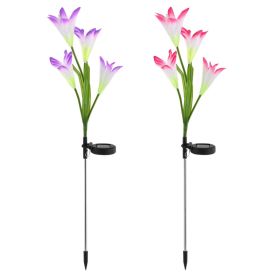 2 Pack Solar Lily Flower Pathway Lights, 7 Color Changing LED Garden Lights with IP65 Waterproof Design for Patio, Yard, Walkway & Landscape Decor (Option: 2PCS)