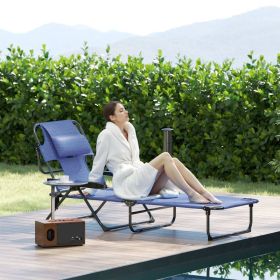 Folding Lounge Chair with Reclining Backrest, Adjustable Outdoor Patio Chair for Pool, Deck & Camping, Gray (Option: Gray)