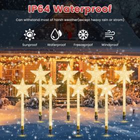 8 Pack Christmas Solar Stake Lights, 64 LED Star Shaped Pathway Lights with 8 Modes, Waterproof Outdoor Xmas Garden & Patio Decoration (Option: Star)