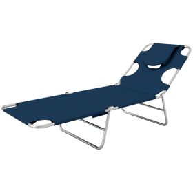 Folding Outdoor Chaise Lounge Tanning Chair with Face Cavity, Pillow & 5-Level Adjustable Backrest, Patio Pool & Beach Lounger, Dark Blue (Option: Blue)