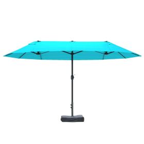 15 Ft Rectangular Double Sided Patio Umbrella with Base, Steel Outdoor Market Umbrella with Easy Crank, Sun Protection for Deck, Garden & Pool, Blue (Option: Blue)