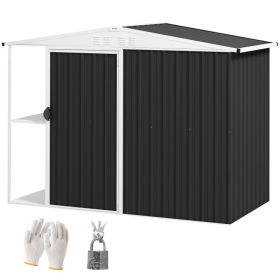 8x4 Ft Outdoor Garden Shed, Metal Storage Shed with Air Vents & Lock, Backyard Patio Tool Shed for Lawn Equipment, Gardening Supplies, Dark Gray (Option: Gray)