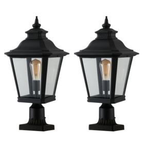 2 Pack Outdoor Glass Pillar Lights, Waterproof Exterior Post Lanterns for Porch, Patio, Garden, Driveway & Yard Lighting Fixtures (Option: Black)