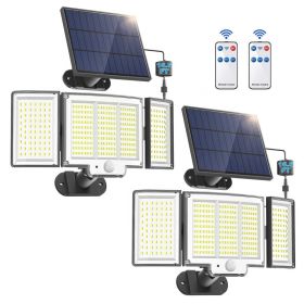 Waterproof Solar Street Light with 348 LED Lights, 3-Sided Adjustable Outdoor Security Lamp with Remote Control for Yard, Garden & Driveway (Option: 2PACK)