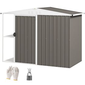 8x4 Ft Outdoor Garden Shed, Metal Storage Shed with Air Vents & Lock, Backyard Patio Tool Shed for Lawn Equipment, Gardening Supplies, Warm Gray (Option: Gray)