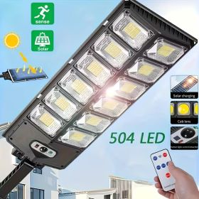 504 LED Solar Street Light, Motion Sensor Outdoor Wall Lamp with Remote Control, 3 Lighting Modes, Dusk to Dawn Security Light with 4500mAh Battery (Option: 1Pcs)