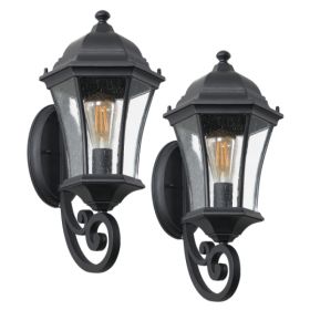 2 Pack Outdoor Waterproof Glass Wall Lights, Retro Exterior Sconces with Light Sensor, Vintage Porch Lighting for Patio, Garden & Garage (Option: Black)