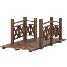 5 Ft Wooden Garden Bridge Footbridge, Carbonized Wood Outdoor Bridge for Pond, Creek, Stream, Landscape, Backyard & Garden Decor (Option: Wooden)