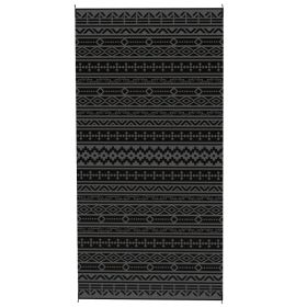 9x18 Reversible Outdoor Rug, Waterproof Plastic Straw Patio Mat with Carry Bag, Black & Gray Geometric Design for Deck, RV & Camping (Option: Black)