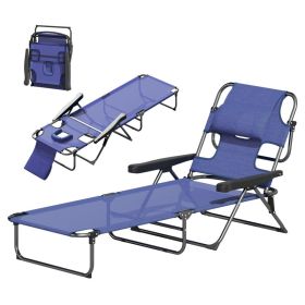 Folding Lounge Chair with Reclining Backrest, Adjustable Outdoor Patio Chair for Pool, Deck & Camping, Navy Blue (Option: Blue)