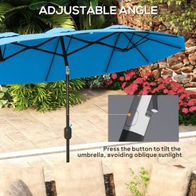 9.5 Ft Double Sided Patio Umbrella with Push Button Tilt & Crank, 12 Rib Outdoor Market Umbrella with Air Vents for Garden, Deck & Pool, Cyan Blue (Option: Cyan Blue)