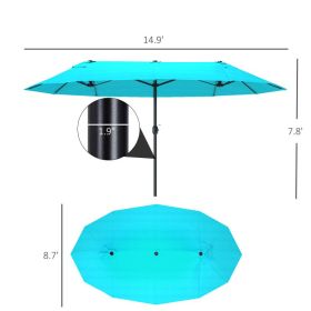 15 Ft Double Sided Patio Umbrella, Extra Large Outdoor Market Umbrella with Crank Handle, Sun Shade for Backyard, Deck & Garden, Light Blue (Option: Light Blue)