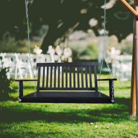 Outdoor Front Porch Swing with Armrests, Wooden Bench Swing with Hanging Chains, Patio Garden Yard Seating for Porch, Backyard & Sunroom (Color: Black)