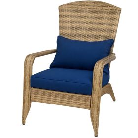Outdoor Patio Adirondack Chair with Rattan Wicker, Soft Cushions & Tall Curved Back, Deck, Porch & Garden Seating, Dark Blue (Option: Dark Blue)