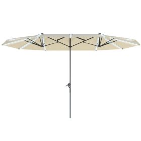15 Ft Double Sided Patio Umbrella with Solar Lights, Extra Large Aluminum Outdoor Umbrella with Crank Handle for Deck, Garden & Backyard, Cream White (Option: White)