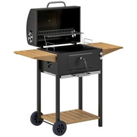 Charcoal BBQ Grill with 245 Sq. In. Cooking Area, Adjustable Charcoal Pan, 3 Storage Shelves & Thermometer, Outdoor Patio Grill, Black (Option: Black)