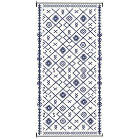 Reversible Outdoor Rug 9x18 ft, Waterproof Plastic Straw Patio Mat with Carry Bag, Blue & White Rhombus Design (Option: Blue)