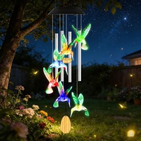 Solar Hummingbird Wind Chime, 7 Color Changing LED Outdoor Wind Chime with Aluminum Tubes, Waterproof Garden & Yard Decor (Option: Chime Light)
