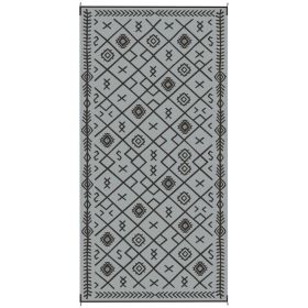 Reversible Outdoor Rug 9x18 ft, Waterproof Plastic Straw Patio Mat with Carry Bag, Black & Gray Rhombus Design (Option: Gray)