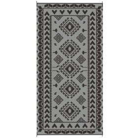 Reversible Outdoor Rug 9x18 ft, Waterproof Plastic Straw Patio Mat with Carry Bag, Black & Gray Rhombus Patchwork Design (Option: Gray)