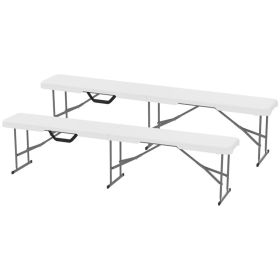 2 Pack 6FT Folding Bench Seats, Portable Plastic Folding Benches with Carry Handle for Camping, Outdoor Events, Parties & Extra Seating (Option: White)