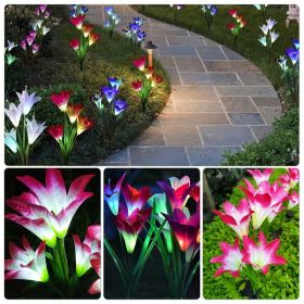 2 Pack Solar Lily Flower Garden Lights, 7 Color Changing LED Outdoor Decor Lights, IP65 Waterproof for Patio, Lawn & Festival Decorations (Option: PinkPurple)