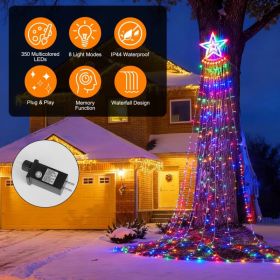 350 LED Christmas Star Waterfall Lights, 11.48FT Multicolor Tree String Lights with Star Topper, 8 Modes Waterproof Indoor Outdoor Holiday Decor (Option: Colorful)