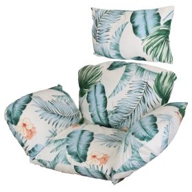 Egg Chair Cushion, Thick Soft Hanging Basket Seat Pad with Headrest for Outdoor Hanging Egg Swing Chair & Patio Comfort (Option: BeigeBlueLeaf)